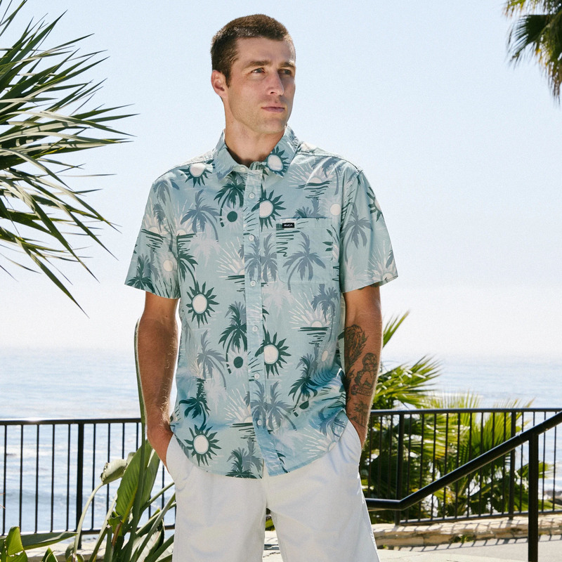 Rvca Floral Shirt Retro Trendy Unisex 2026 Summer New Solid Color Versatile Short-Sleeve Shirt for Surfing and Skateboarding