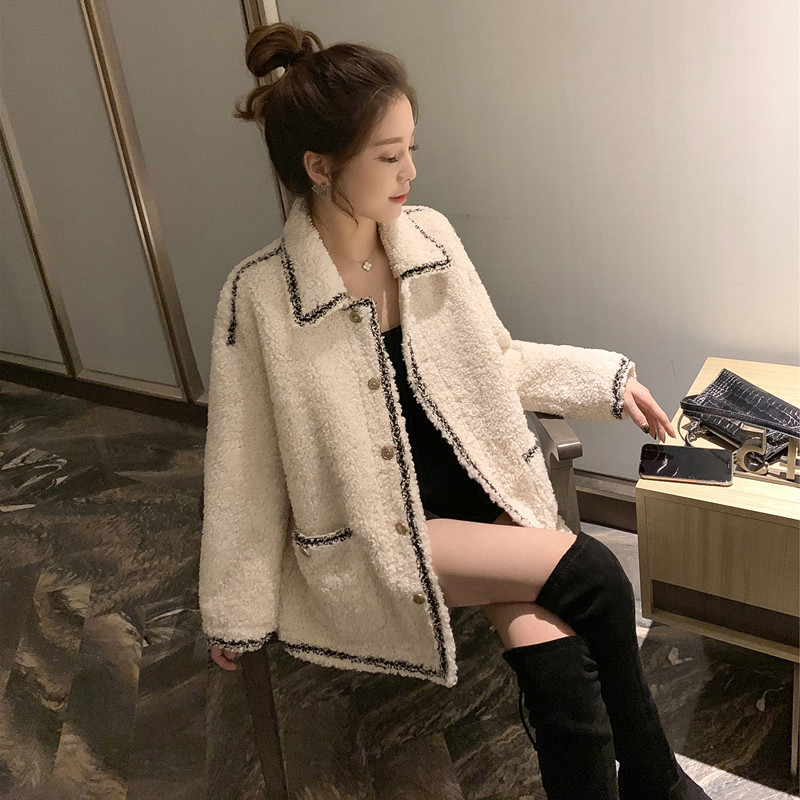 Lamb Plush Jacket Woman Loose Autumn winter 2022 new port Taste Comeback Famous gentle Wind 100 lap short coat