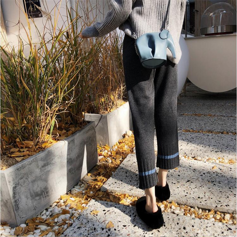 Knitted Harynn Pants Women Pants 2022 Spring Autumn New High Waist Loose Granny Pants 90% Small Feet Wool Line Pants