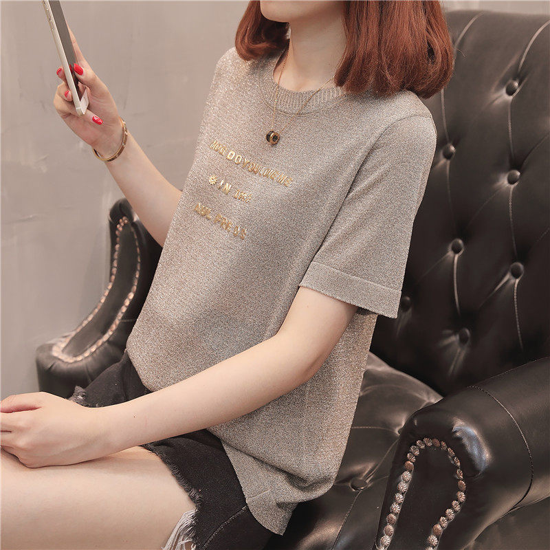 Ice Silk Short Sleeve T-shirt Woman 2022 Summer New Light Cooked 100 Hitch Fashion Foreign Korean Version Women's Dress Half Sleeve Blouse