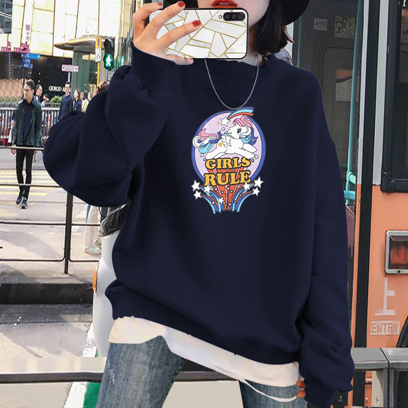 Korean women's round neck fake two-piece vests 2022 winter new Korean version plus velvet loose pullover coat coat tide