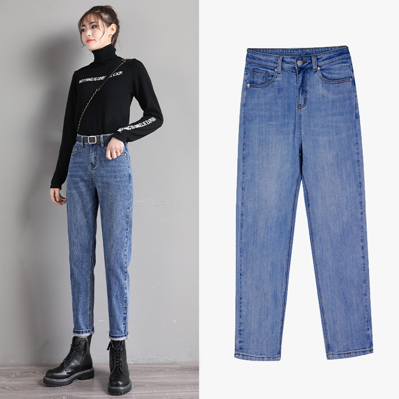 South Korea High Waist Jeans Women's Straight Barrel Loose Hallen 2022 Spring New 100 Hitch Slim Old Daddy Pants Children