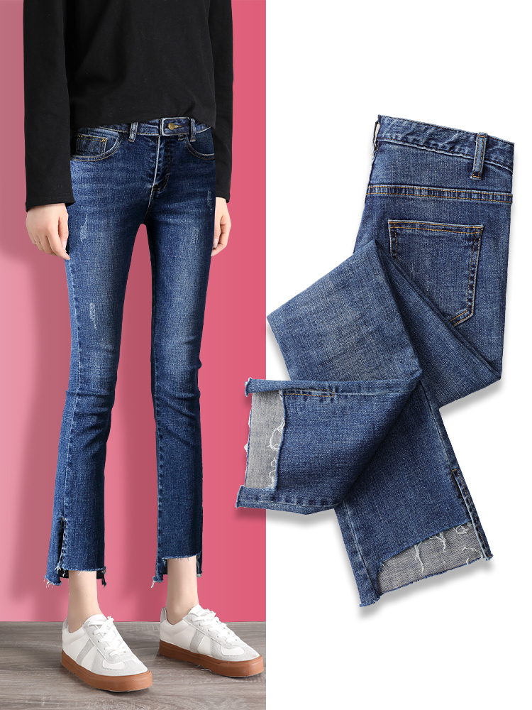 Korean high-waisted jeans women's straight loose autumn 2021 New thin and versatile wide-legged micro-horn pants