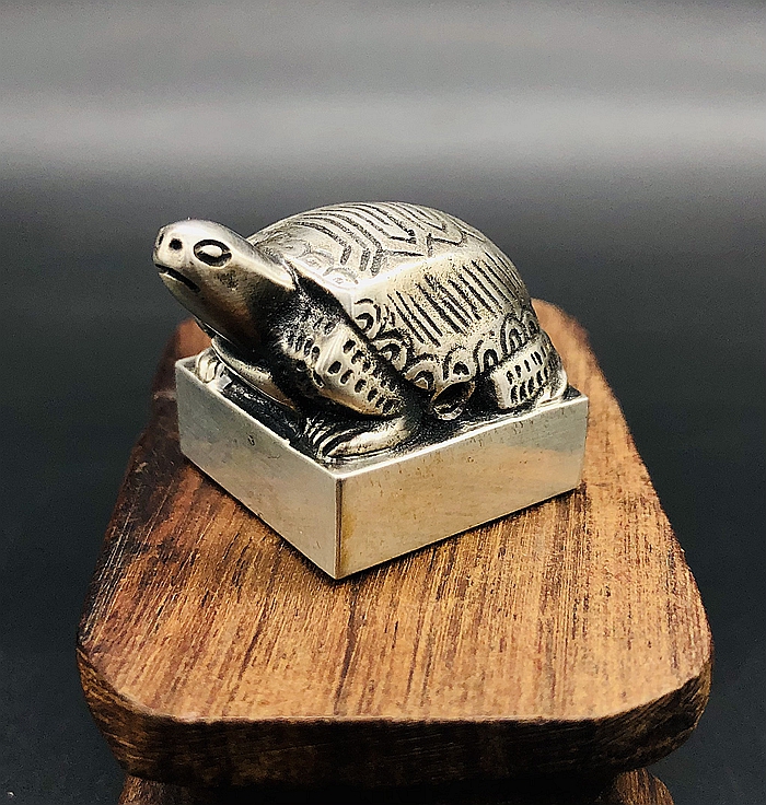 Pure silver tortoise button gold stone seal engraving silver button seal imprint blank bronze print and rhyme