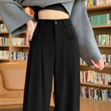 Белый костюм, весенние штаны для отдыха, высокая талия, подходит для подростков, свободный прямой крой