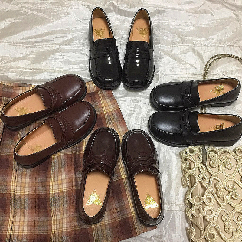 [Chuanchuanza] Original School Supply Shoes Jk Shoes Low and Medium Heel College Style Japanese Square Toe Uniform Shoes Loafers for Women