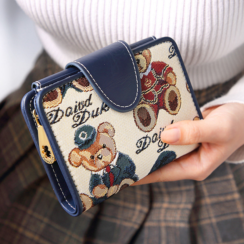 Neighbor's Lady Purse Lady Wallet Woman Short 2023 new female Han version Tide Student Buckle Zipper Hand Grab Bag Money Clip-Taobao