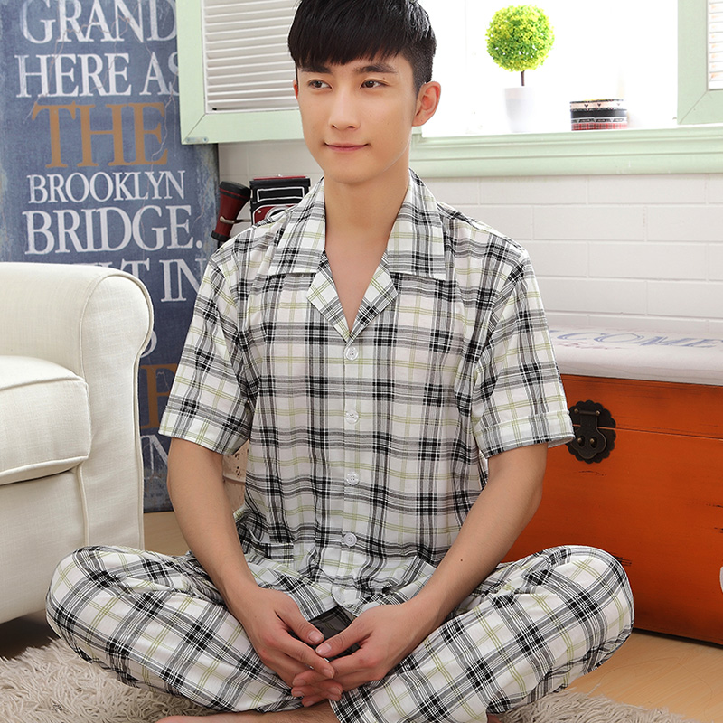 夏季薄款加大中年男士全棉质家居服套装