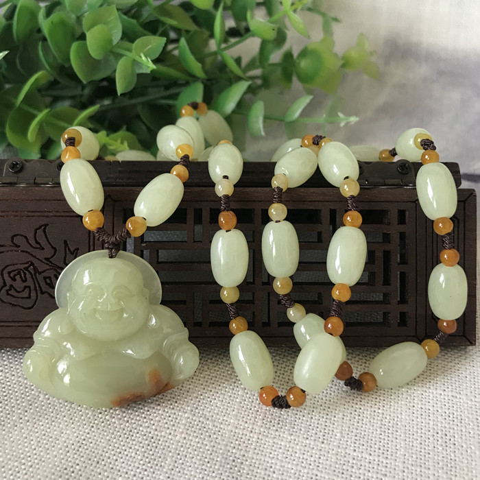 Yellow and white river mill jade pendant jade Buddha river mill jade pendant Buddha old jade necklace set river mill jade necklace Buddha set