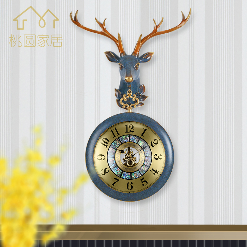 New Chinese Watch Pure Bronze Living Room Watch Brass Deer Head Watch American Villa Message Decorated European Personality Clock