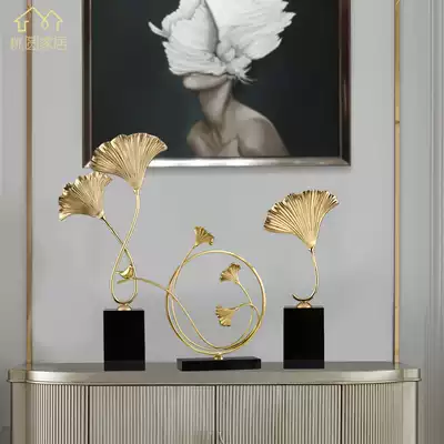 Creative pure copper ginkgo leaf crystal base living room entrance study TV cabinet ornaments simple home decoration furnishings
