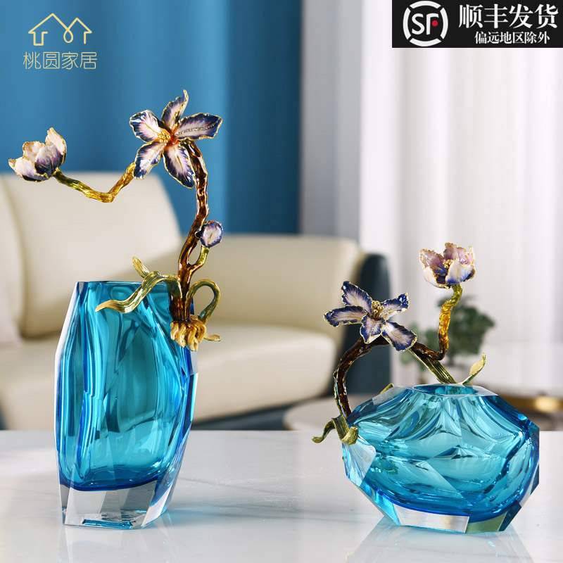 Light luxury enamel color glass vase living room decoration creative home European flower vase villa porch fashion artwork