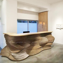  Shopping center creative FRP cashier Hotel front desk Commercial street shaped reception desk Wooden large bar