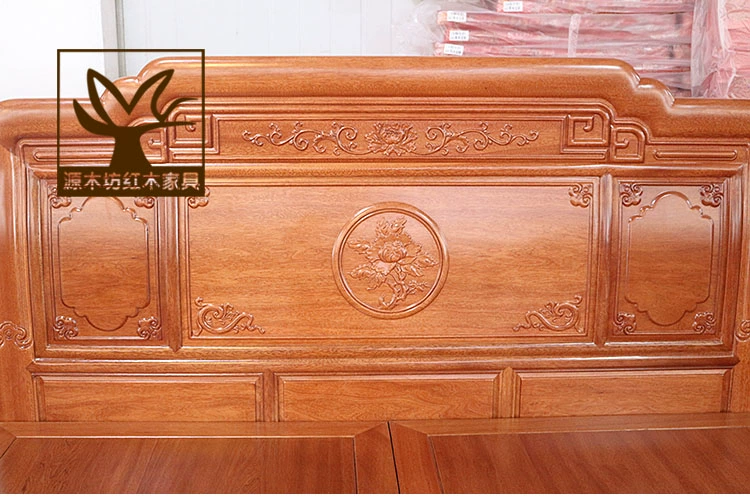 Gỗ hồng sắc Màu quốc gia mới Tianxiang King Bed Redwood Đồ nội thất Giường đôi Trung Quốc Gỗ 1,8 mét Dứa - Giường