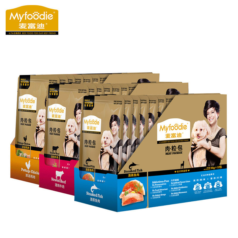 Mcfudy Meat Grain Bag Pet Pooch Snacks Wet Grain Canned Fish 95g * 12 Pack clear stew beef chicken