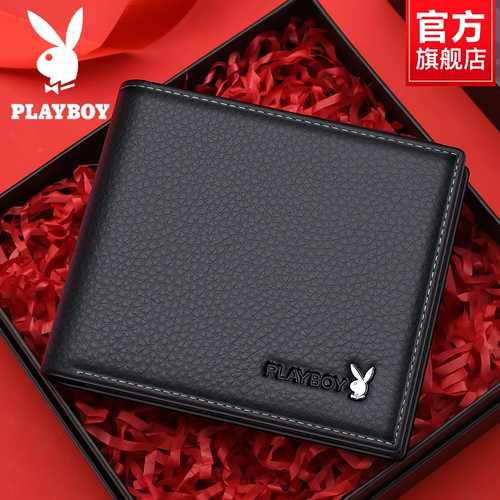 Playboy, короткий бумажник, кожаный картхолдер, тонкий кошелек, из натуральной кожи, воловья кожа