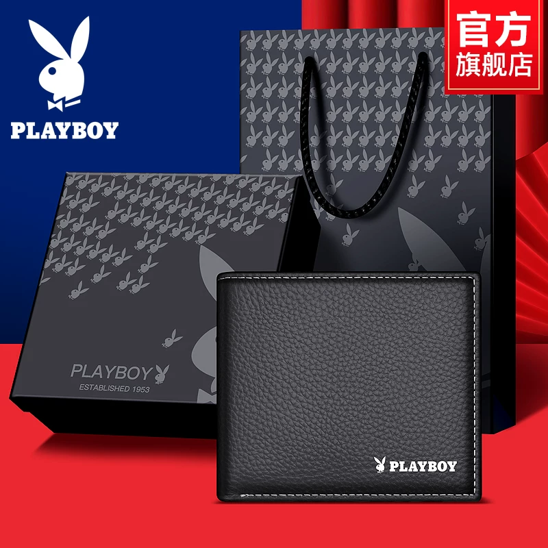 Короткий мужской портмоне Playboy, держатель карт, натуральная кожа, подарок на день рождения