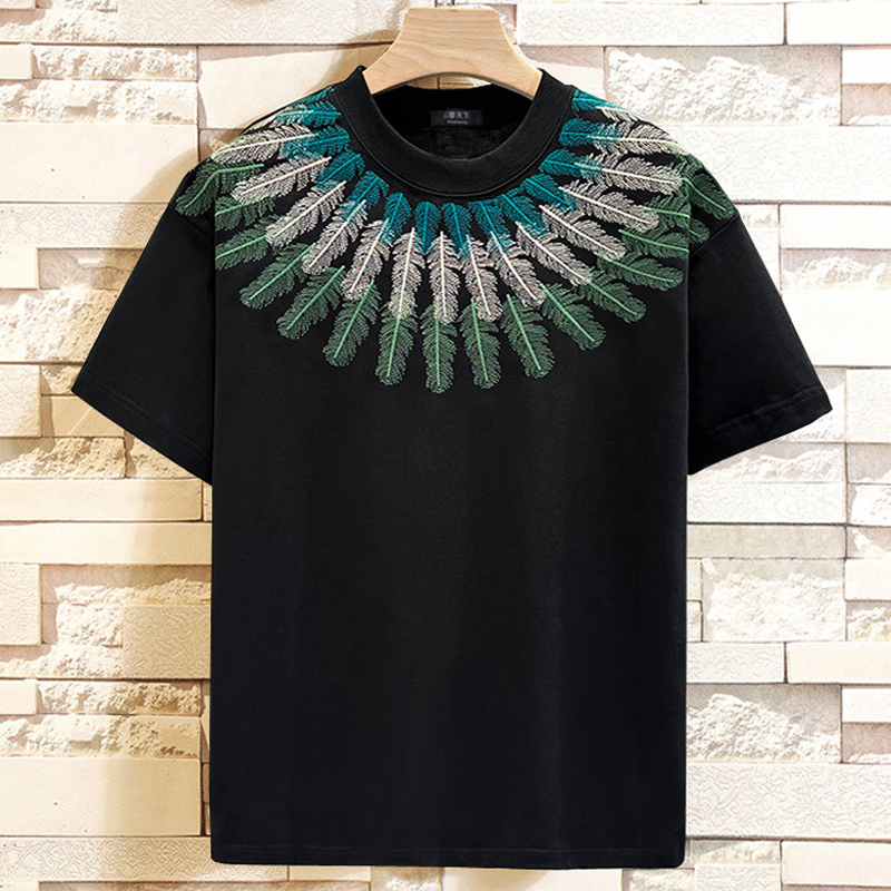 Plus Size Extra Large Fat Guy Fat Brother 200kg Chinese Style Top Pure Cotton Short Sleeve T-Shirt Men's Embroidery