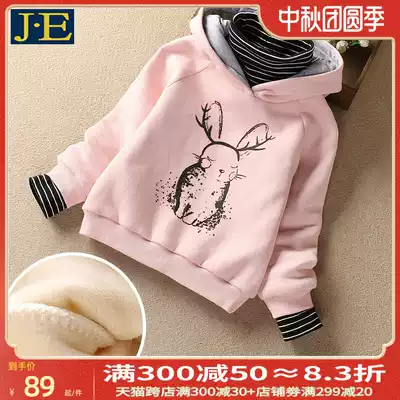 Girl plus velvet sweater autumn and winter New Korean version of Chaoyang school children thick warm children high neck hooded coat
