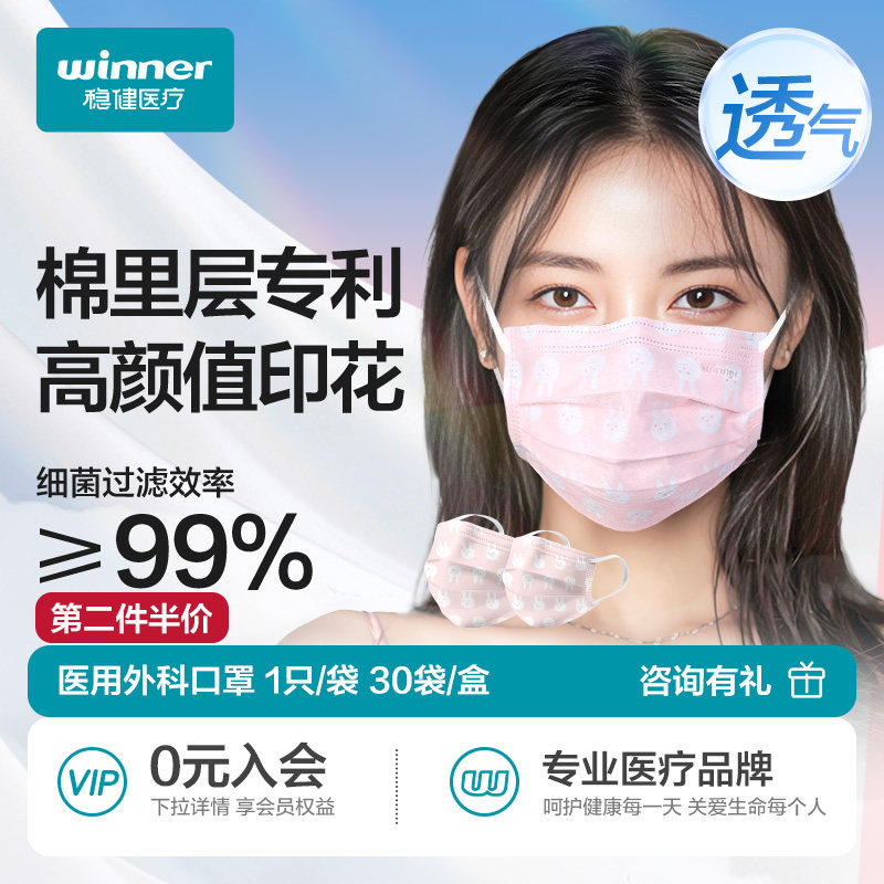 稳健棉里层医用外科口罩成人儿童亲子装轻薄高颜值女医疗独立包装