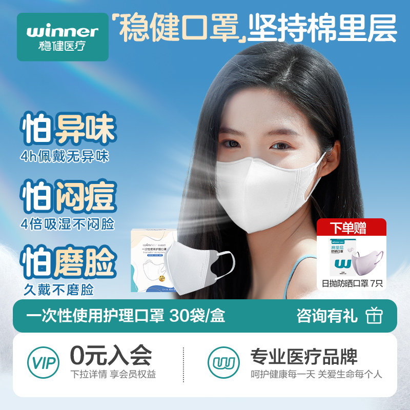 稳健3D立体防尘口罩一次性男女高颜值白色轻薄透气骑行显脸瘦防尘