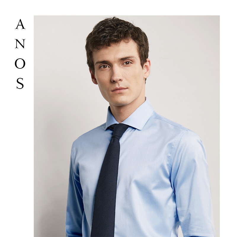 ANOS Ano Silk Light Cotton Series Liquid Ammonia Free to handle clear skies Blue Windsor shirt male long sleeve-Taobao