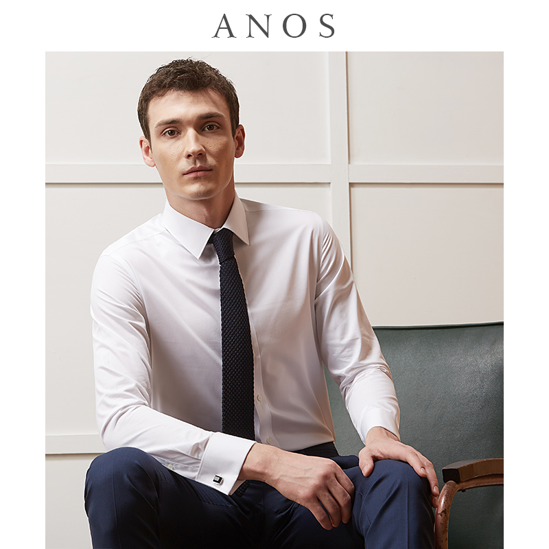 ANOS French shirt Men's long sleeve business dress High-end suit Groom wedding cufflinks Men's white shirt