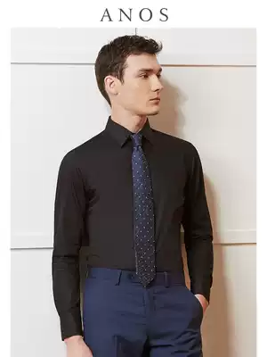 ANOS black shirt men long sleeve business slim dress free ironing dark spring and autumn men casual fashion shirt tide