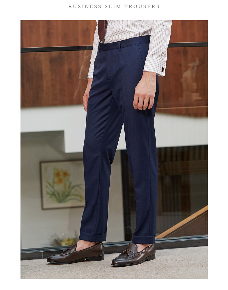 ANOS / Yanos Vải len Merino Úc Quần xanh Navy Quần mỏng Kinh doanh Quần phù hợp Quần Quần quần tây ống rộng nam