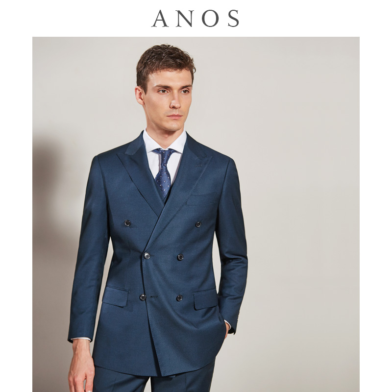 ANOS Refute Collar Double Row Button Ink Green Single West Coat Business Repair Body Casual Male Suit Wedding Groom Gown