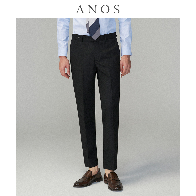 ANOS spring grindstone with positive fit suit pants male black fine twill business casual free ironing Western dress pants