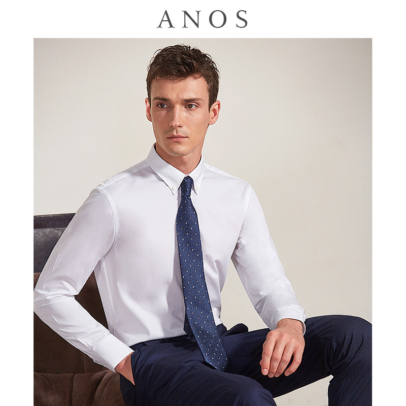 ANOS Ironing-free Easy-to-handle Business Leisure cusp Cotton Blend Shirt for men Long sleeves Positive Dress Sashimi Shirt