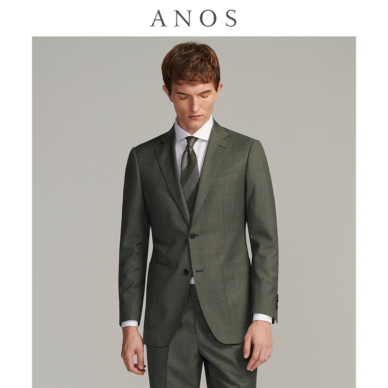 Anos Casual Men's Suit Set Professional Suit Dark Green Business Formal Wear Wedding Groom Slim Fit Jacket
