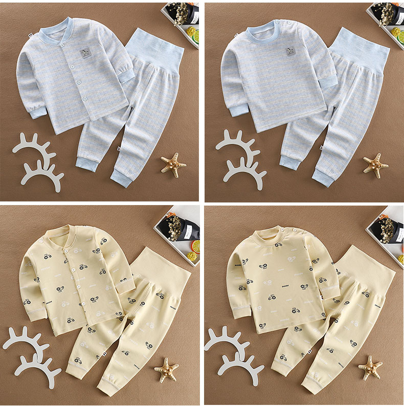 Baby Qiuyi Qiuku Set Cotton cardigan Trẻ em Đồ lót Tắt máy Cotton 0-1-3 tuổi Bé trai bộ nỉ nhung cho bé gái