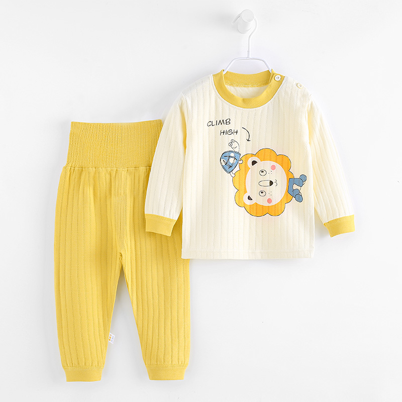 Baby Sleeping Clothes Pure Cotton Jacquard Woman Baby Underwear Suit Two-piece Toddler Boy Autumn Clothes Sanitary Pants With High Waist And Belly