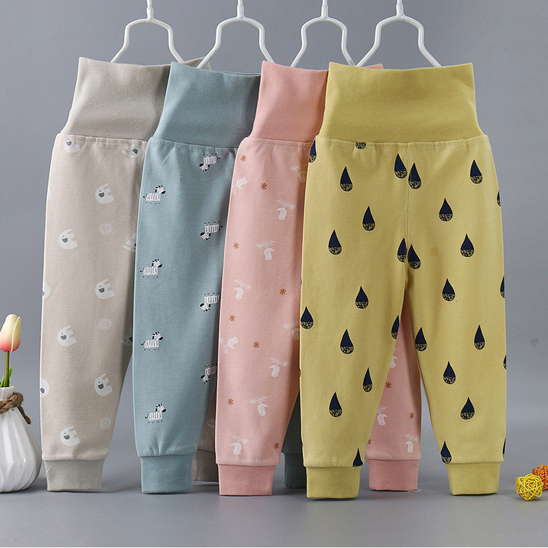 Baby high waist navel pants Pure cotton boys 'sanitary pants Single baby pajamas Girls' children's pants spring and autumn sanitary pants