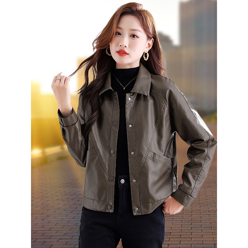 Women's Short Leather Jacket 2026 Autumn and Winter New Fashion Stylish Slimming Fleece-Lined Thickened Leather Jacket for Middle-Aged Moms