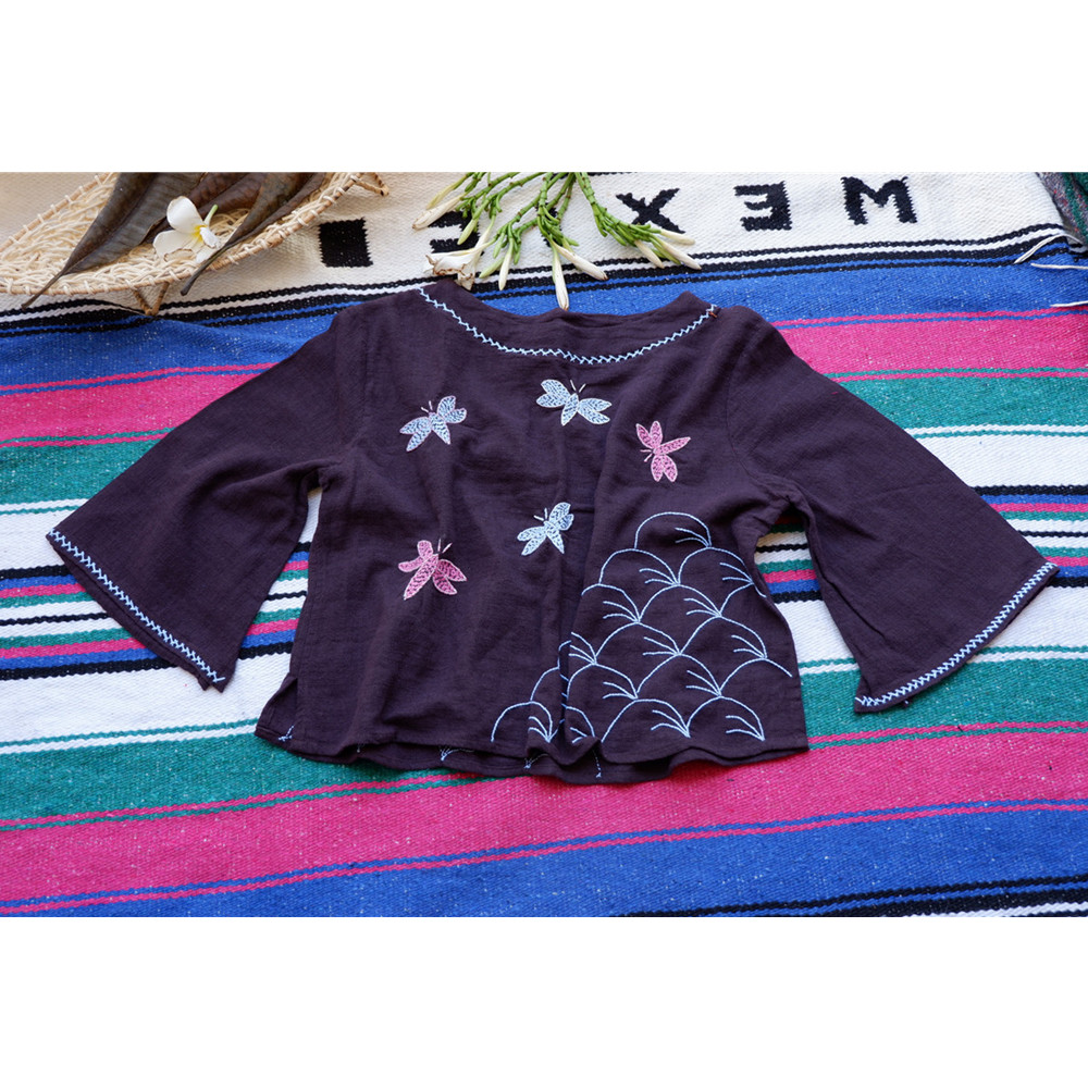 Odor Groceries Thailand Plain Elegant Vintage Thorn Embroidered Short Top T-shirt Women