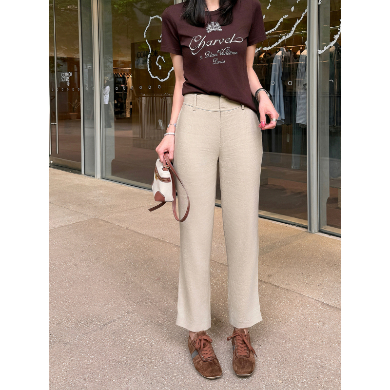 Junjun【Linen Pants】Textured Linen High-Waisted Straight-Leg Casual Pants, Summer Style, Slim-Fit Cropped Pants