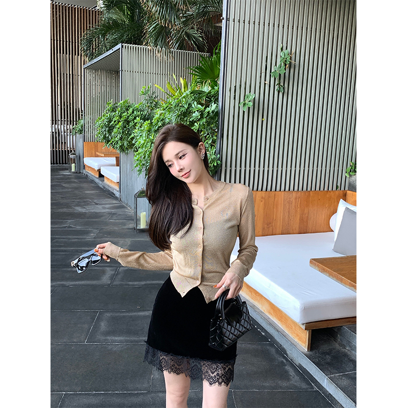 【Gilded Cardigan】Simple and Stylish Gilded Heavy-Knit Sweater, Early Autumn Elegant Slim-Fit Long-Sleeve Cardigan Top