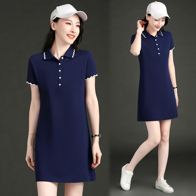 Casual sports dress women's 2022 summer new short-sleeved mid-length version large size tennis shirt badminton dress