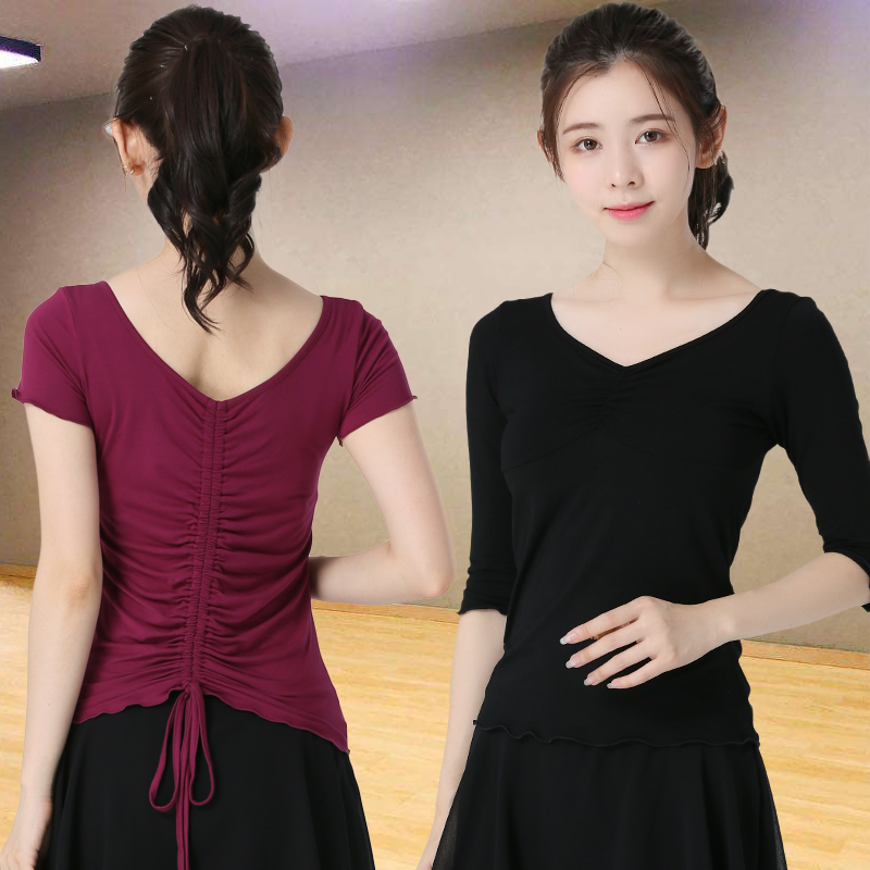 Latin clothing female adult blouses new dance outfit Modeir rehearslate medium long sleeve black dancer