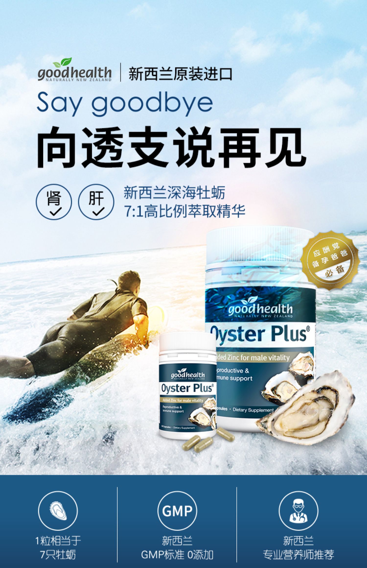 【拍3送1】goodhealth牡蛎精华胶囊60粒*3