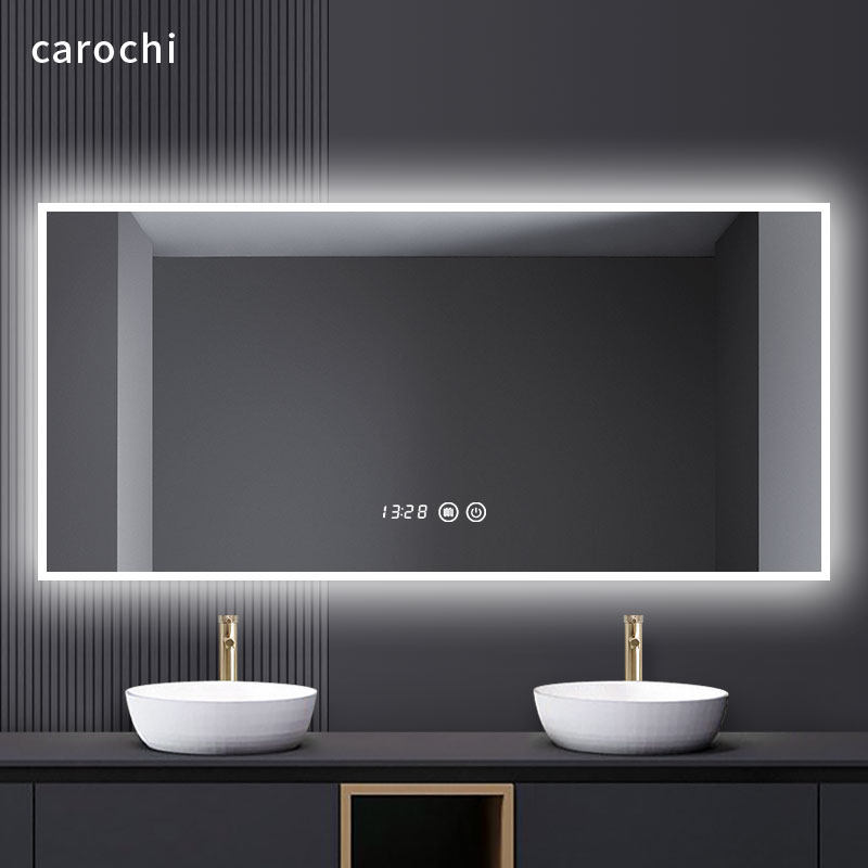 Powder room mirror with touch switch Luminous bathroom mirror Bathroom mirror Perforated wall hanging smart bathroom mirror