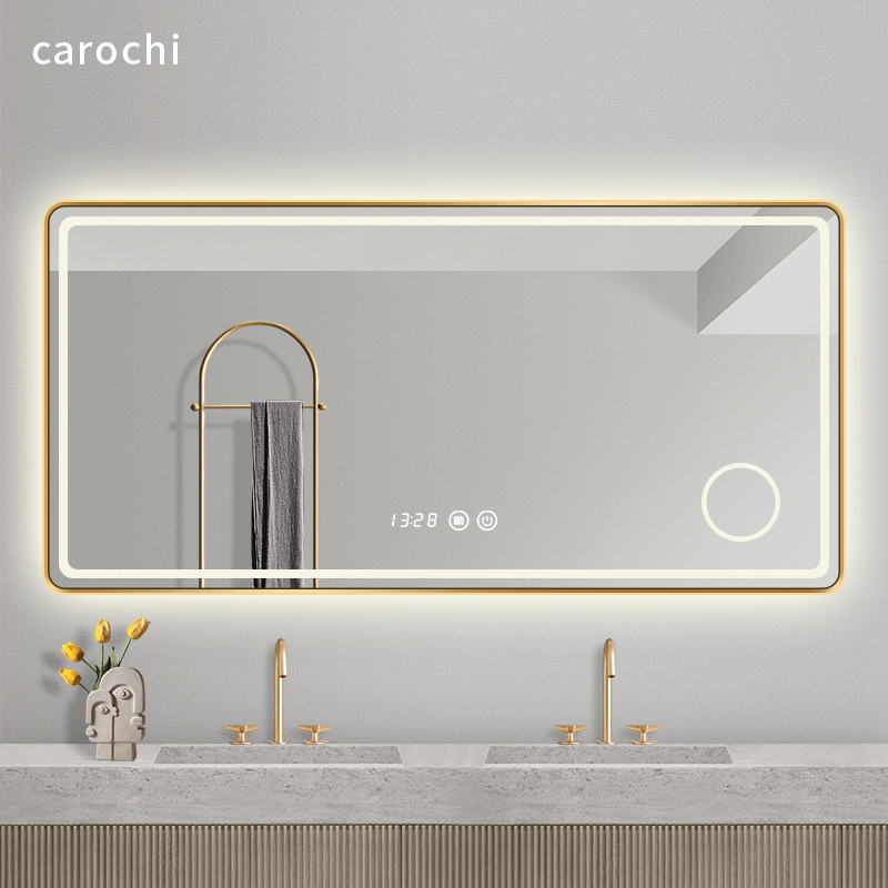 Smart touch screen powder room mirror led bathroom mirror with light wall-mounted anti-fog toilet luminous hand washing makeup mirror