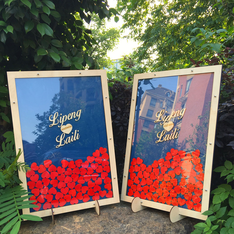 Wedding ceremony Wedding love wood chip Graduation sign in solid wood photo frame signature book Creative starry sky Sign in this birthday