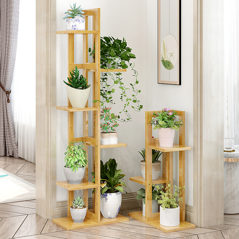 Flower shelf Shelf Balcony Living Room Indoor Multilayer Floor Type Multi Meat Gold Gwood Flower Pot Plant Bamboo Flower Shelf