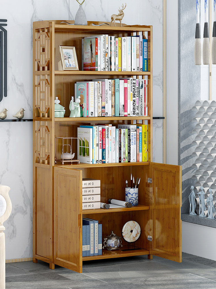 Bookcase with door Bookcase Floor-to-ceiling modern simple simple children's shelf Nanzhu shelf Office storage layer shelf