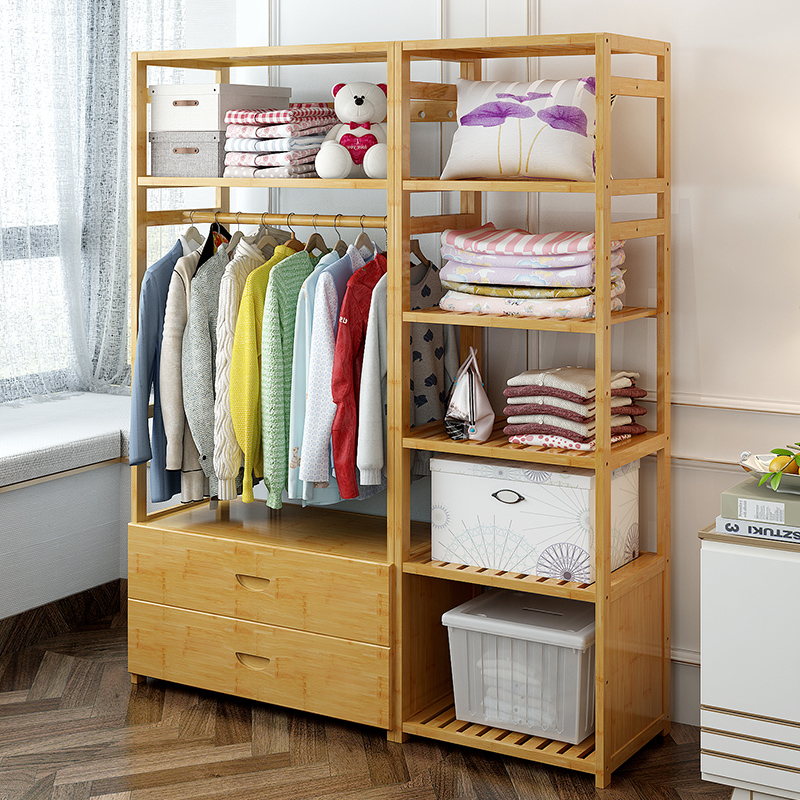 Bamboo Wood Coat Rack Simple Wardrobe Clothes Hanger Floor Rack