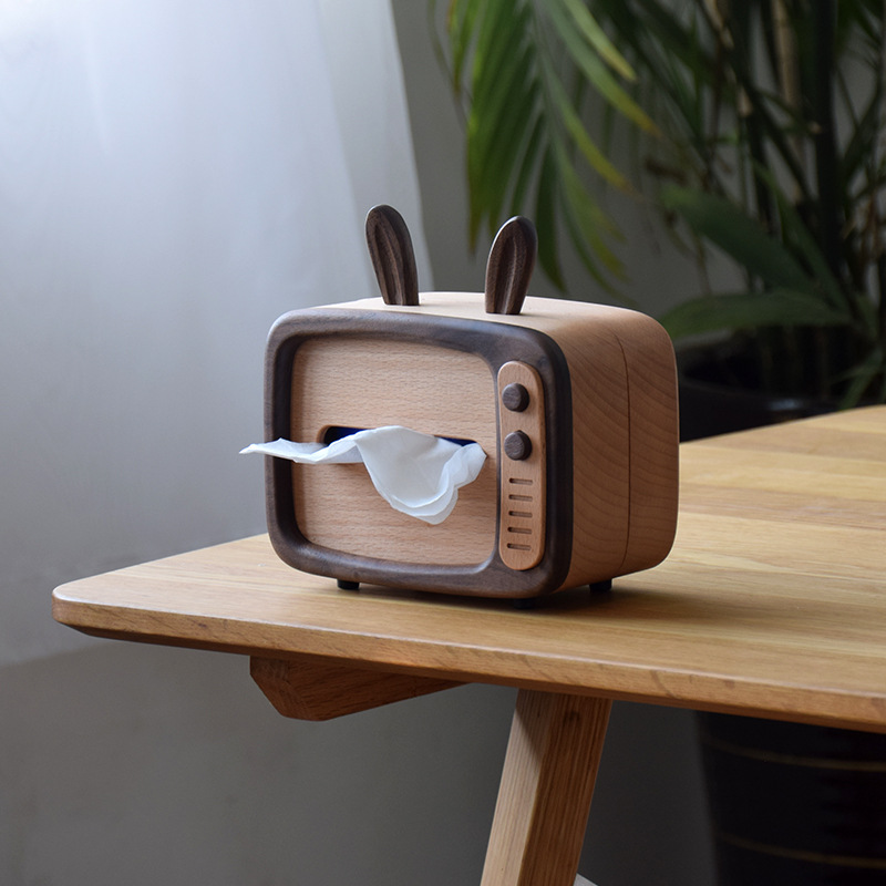 Solid wood - brake carton - rabbit ear retro TV living room toilet carton light luxury